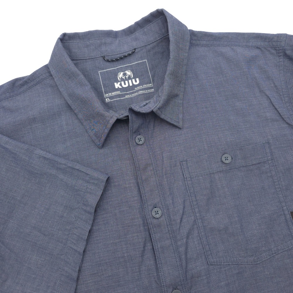 KUIU Terrace Everyday Mens XL Blue/Gray Short Sleeve Button Down Shirt Pocket